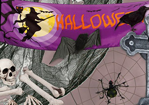calaveras, tumbas, cuervos de halloween