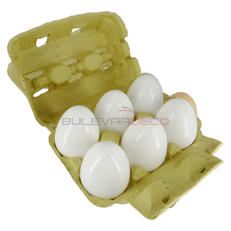 RÉPLICA HUEVOS BLANCOS CAJA 6 PIEZAS 15X6,5CM, HUEVOS DE imitación, comida, ficticia de alimentos, fake food, alimentos de plástico, imitación de comida, imitación de alimentos