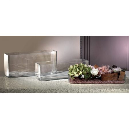 JARRÓN DE CRISTAL RECTANGULAR LARGO 40X12X12, decoración para restaurantes, decoración para hoteles, decoración para tiendas, cristal decorativo, jarrones para la mesa, jarrón para la decoración de la mesa, réplica de comida para los jarrones de cristal, decoración cristal con réplica de comida, exposición de imitación de comida con jarrones de cristal transparente