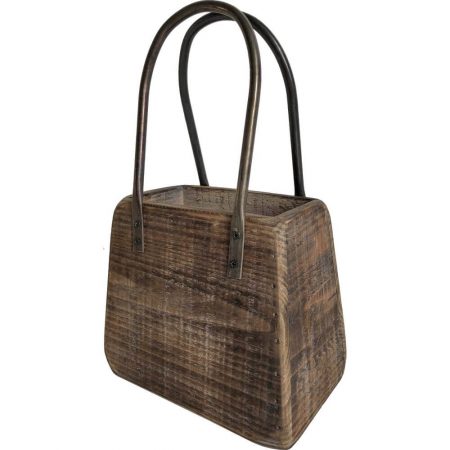 BOLSO DE MADERA VINTAGE CON ASAS, decoración para restaurantes, decoración para hoteles, decoración para tiendas, cristal decorativo, jarrones para la mesa, jarrón para la decoración de la mesa, réplica de comida para los jarrones de cristal, decoración cristal con réplica de comida, exposición de imitación de comida con jarrones de cristal transparente