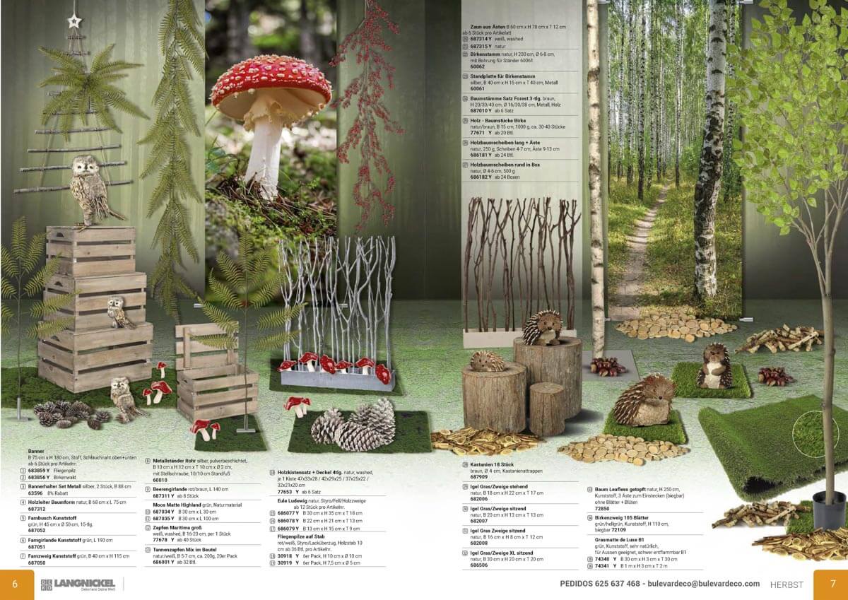 Decoración escaparates navidad catalogo 2018, escaparatismo en otoño, escaparates decoración de  otoño, arboles en otoño, Hojas de otoño, setas de otoño, piñas de otoño, escaparates otoñales